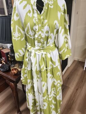 Lime Green & White Tie-Waist Maxi Dress